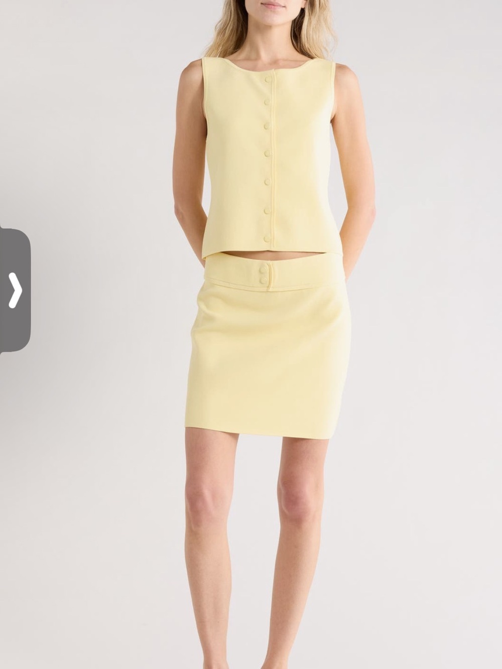 Jason Wu Pale Yellow Mini Skirt and Tank Set elastic waist Size Small Beautiful